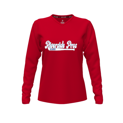 [FTLVCFRD-FYXS-LOGO1] Decker Comfort T-Shirt (Female Youth XS, Red, V Neck, Logo 1, Long Sleeve)