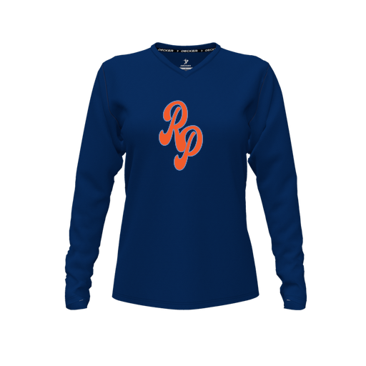 [FTLVPTNV-FYXS-LOGO2] Decker Performance T-Shirt (Female Youth XS, Navy, V Neck, Logo 2, Long Sleeve)