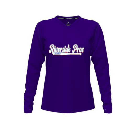 [CUS-DFW-TEES-PER-VNK-LSL-PUR-FYXS-LOGO1] Decker Performance T-Shirt (Female Youth XS, Purple, V Neck, Logo 1, Long Sleeve)